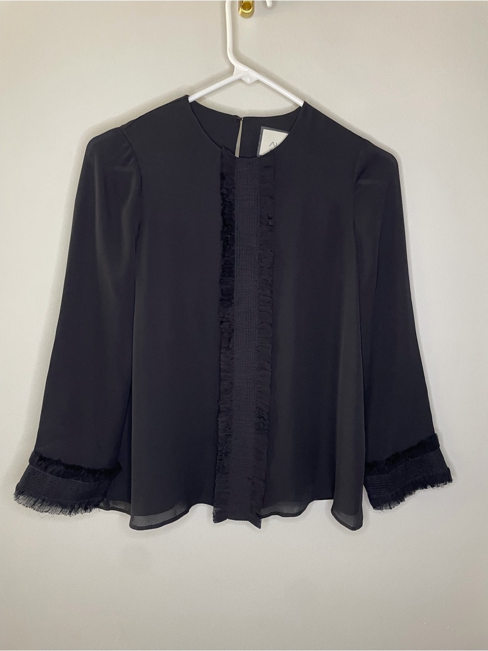 Alexis Silk Fringe Blouse in Black Size XS